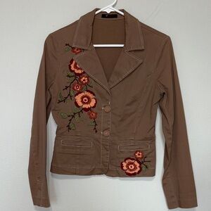 Pink/Tan Blazer with Floral Embroidery